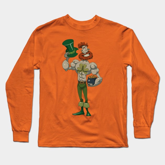 Sporty Leprechaun Pot Gold Long Sleeve T-Shirt by JunkyDotCom